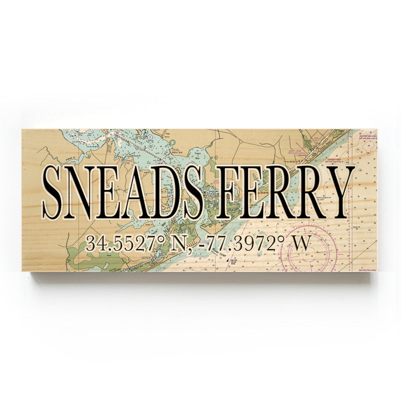 Sneads Ferry North Carolina 3x9 Wood Coordinate Wall Hanging Map Sign