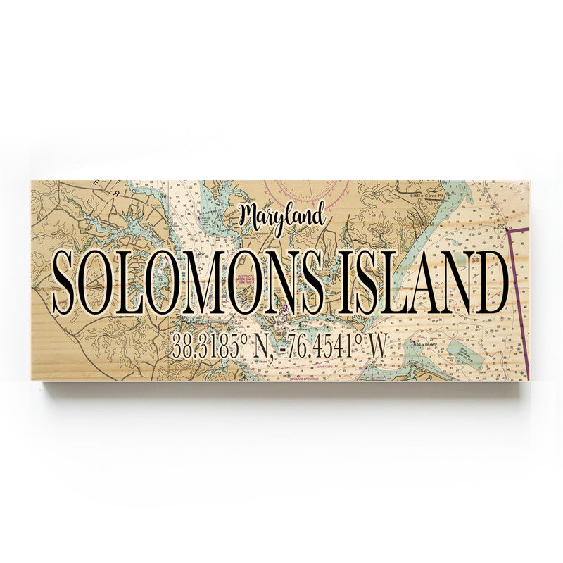 Solomons Island Maryland 3x9 Wood Coordinate Wall Hanging Map Sign