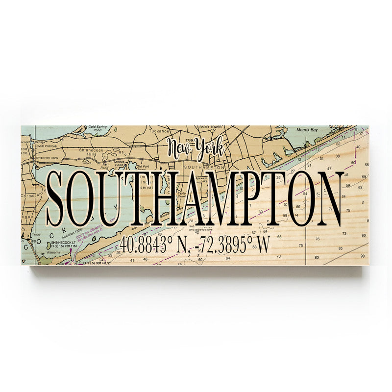 Southampton New York 3x9 Wood Coordinate Wall Hanging Map Sign