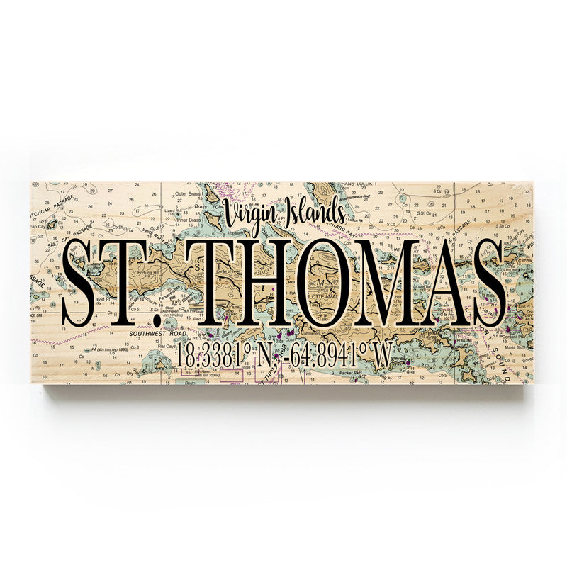 St Thomas Virgin Islands 3x9 Wood Coordinate Wall Hanging Map Sign