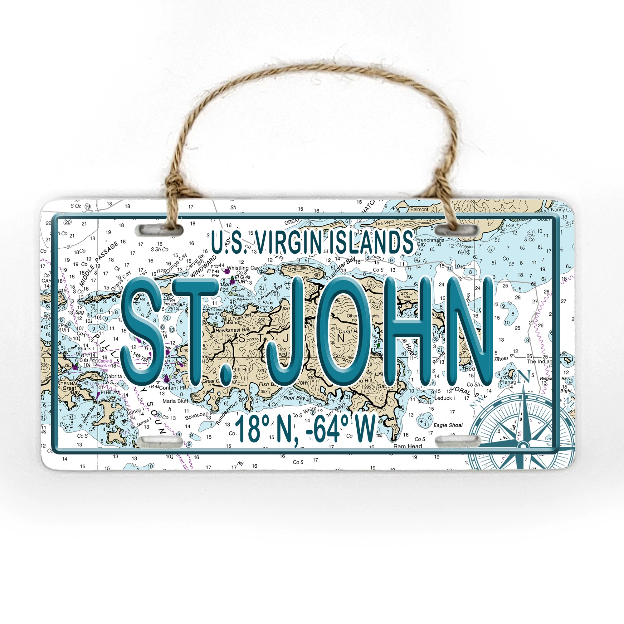 St. John, USVI License Plate Wood Map Souvenir Ornament