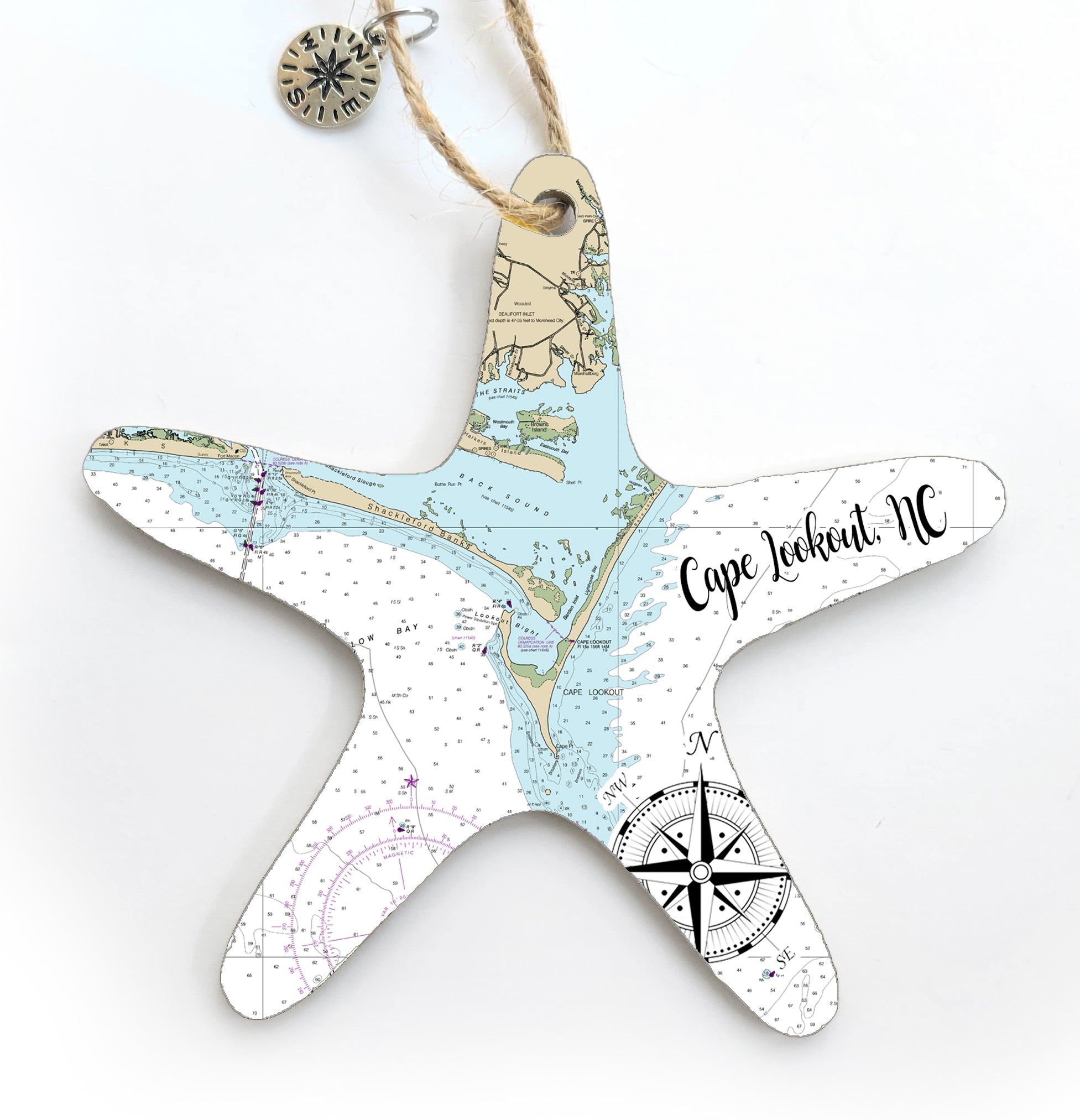 Lookout, NC Starfish Shaped Wood Map Souvenir Ornament