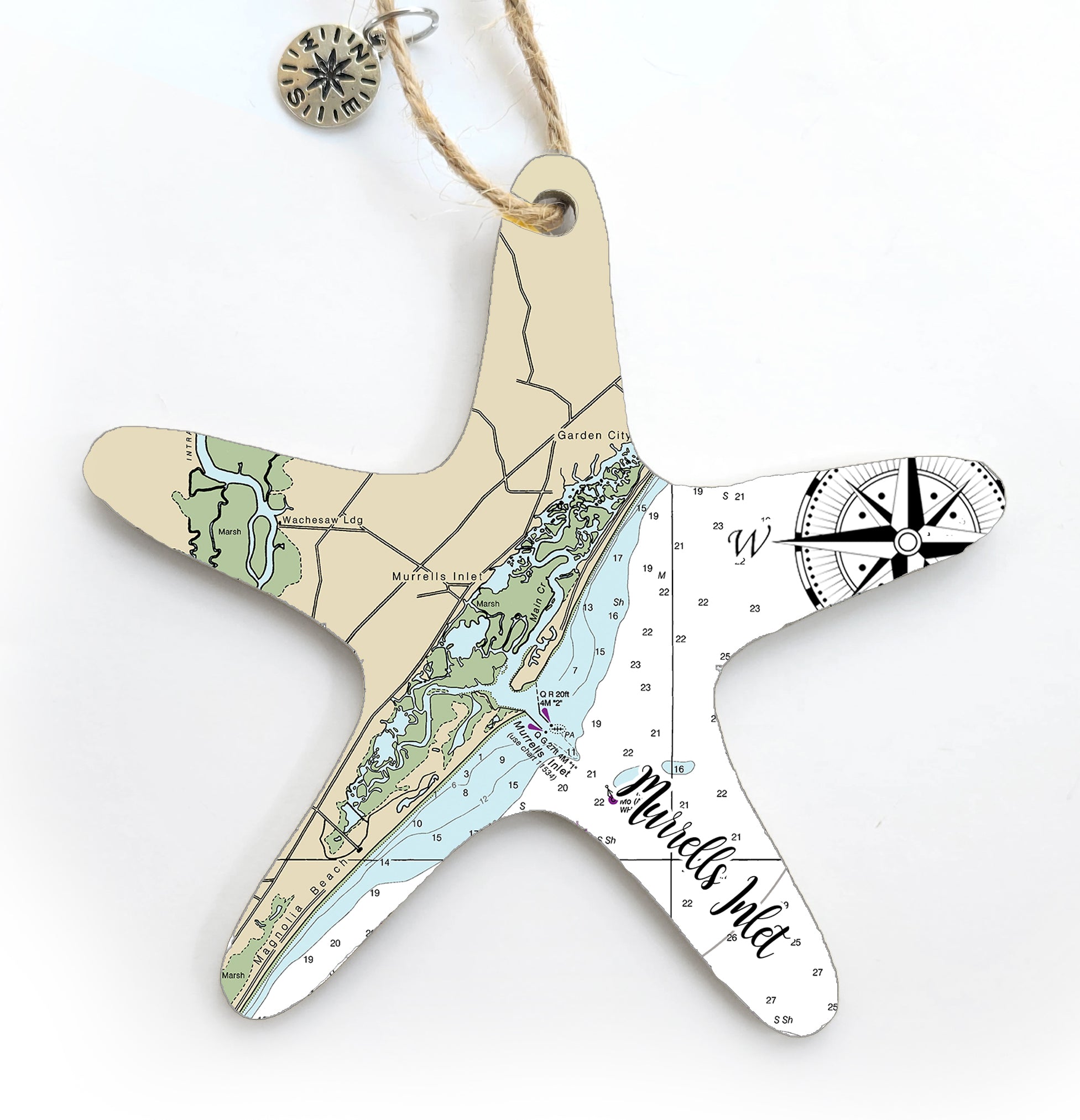 Murrells Inlet, SC Starfish Shaped Wood Map Souvenir Ornament