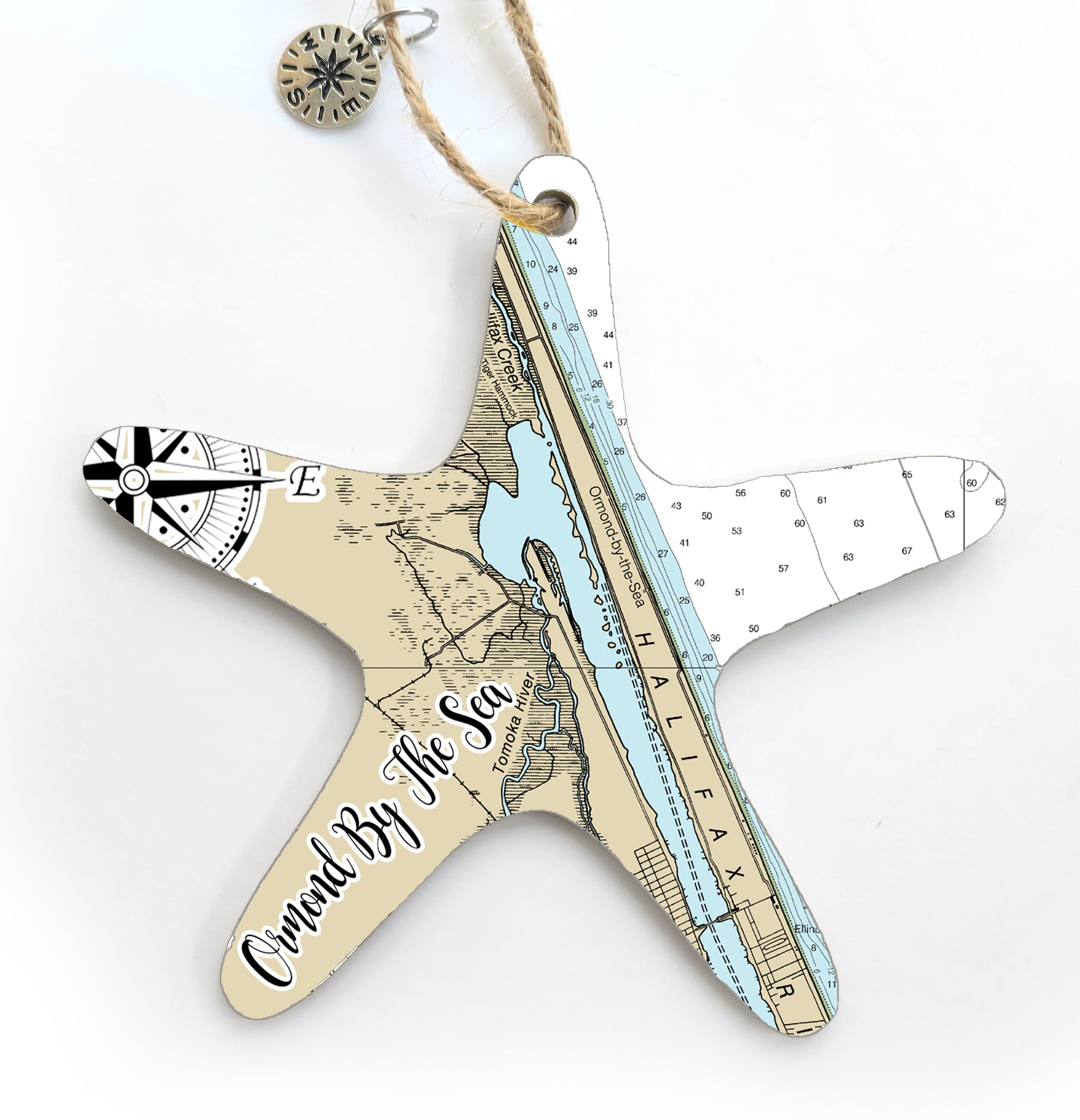Ormond By The Sea, FL Starfish Shaped Wood Map Souvenir Ornament