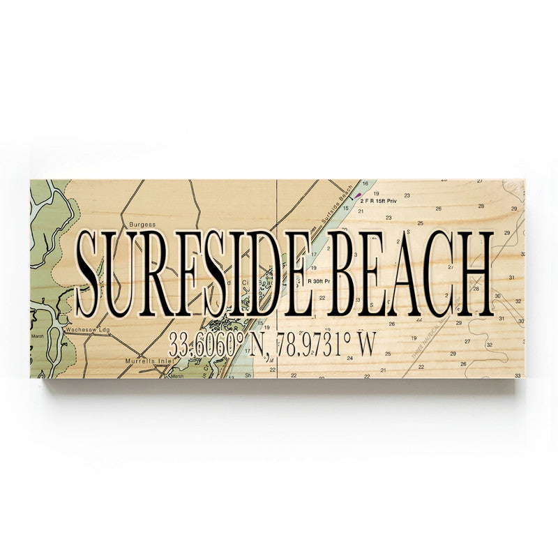 Surfside Beach South Carolina 3x9 Wood Coordinate Wall Hanging Map Sign