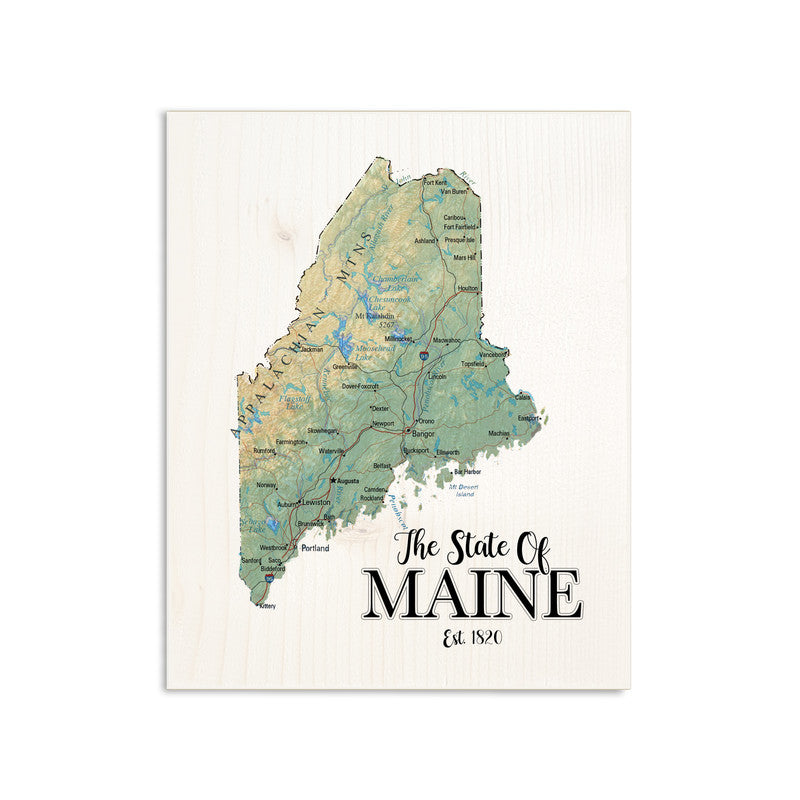 The State of Maine 5x7 inch Wood Wall Hanging Map Sign