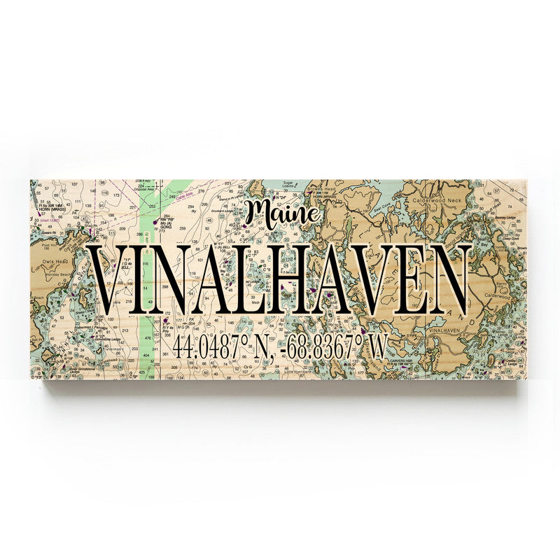 Vinalhaven Maine 3x9 Wood Coordinate Wall Hanging Map Sign