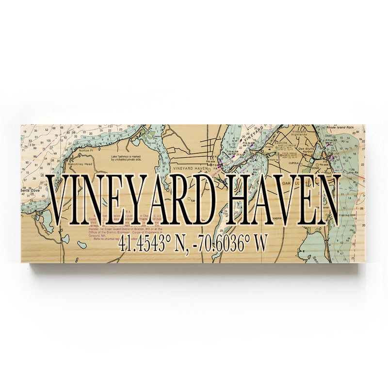 Vineyard Haven Massachusetts 3x9 Wood Coordinate Wall Hanging Map Sign