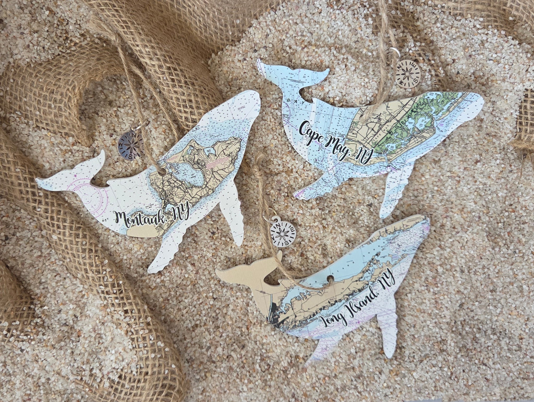 Cape Cod, MA Whale Shaped Wood Map Souvenir Ornament