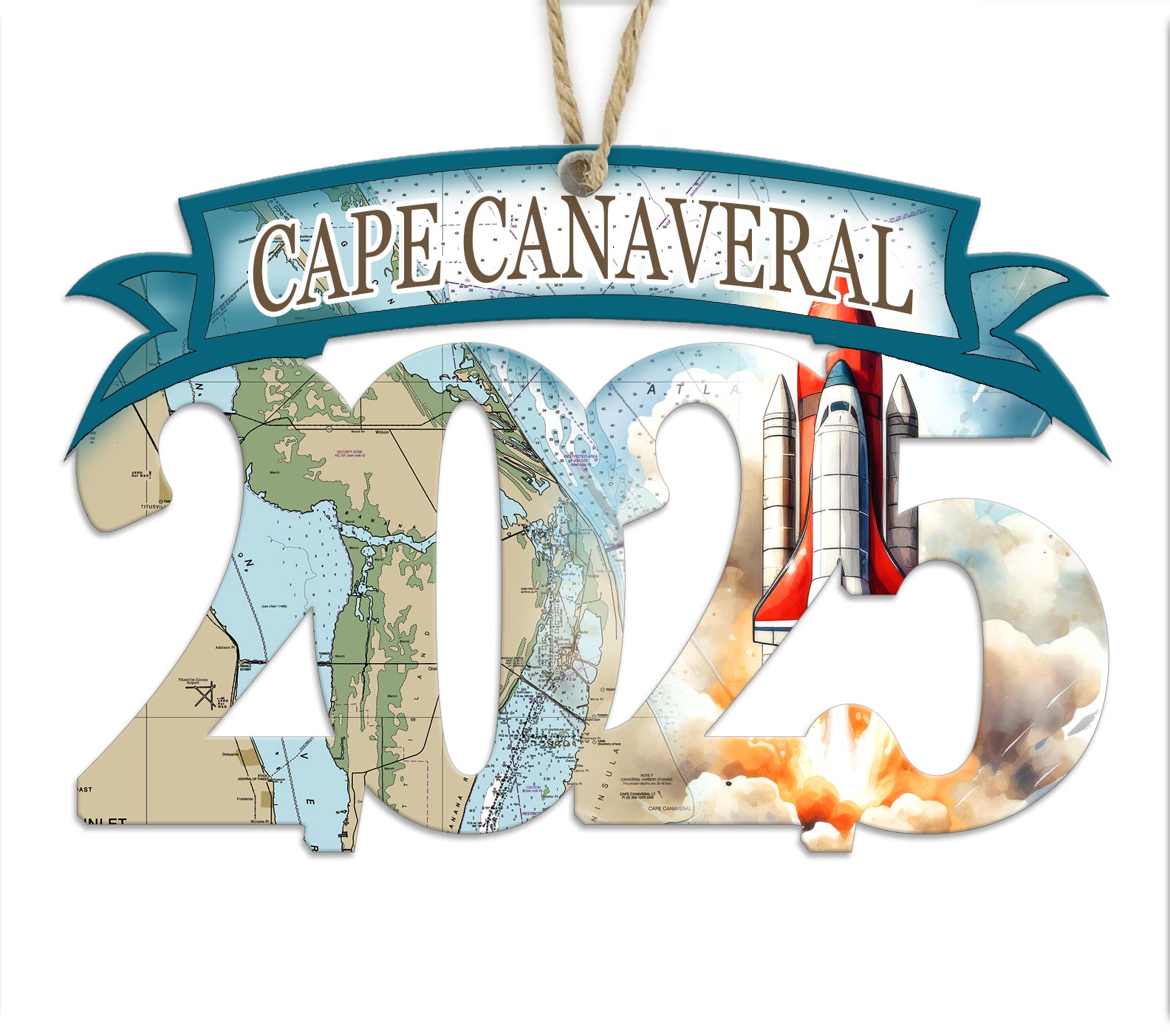 Cape Canaveral 2025 Wood Map Souvenir Ornament