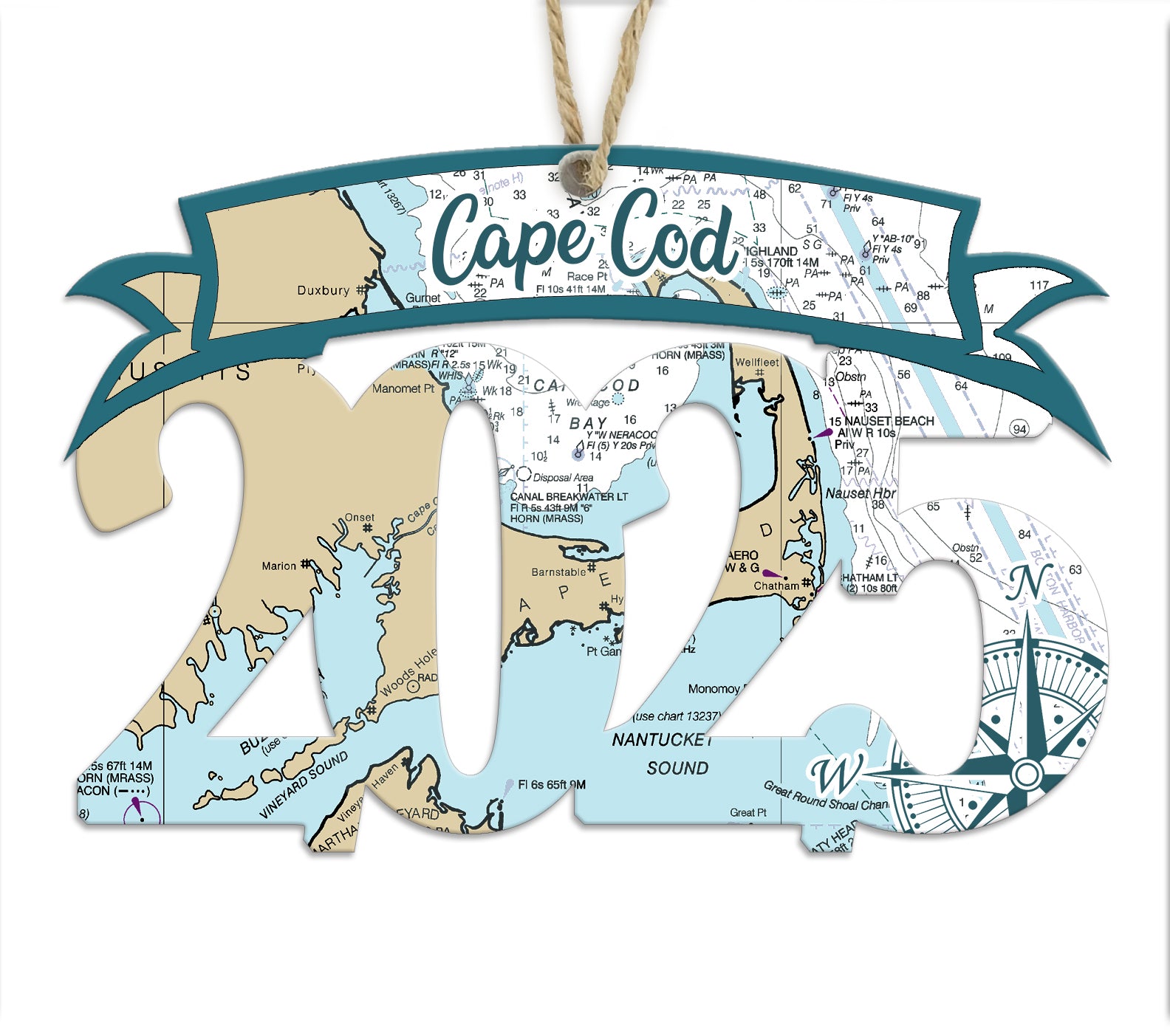 Cape Cod, MA 2025 Wood Map Souvenir Ornament