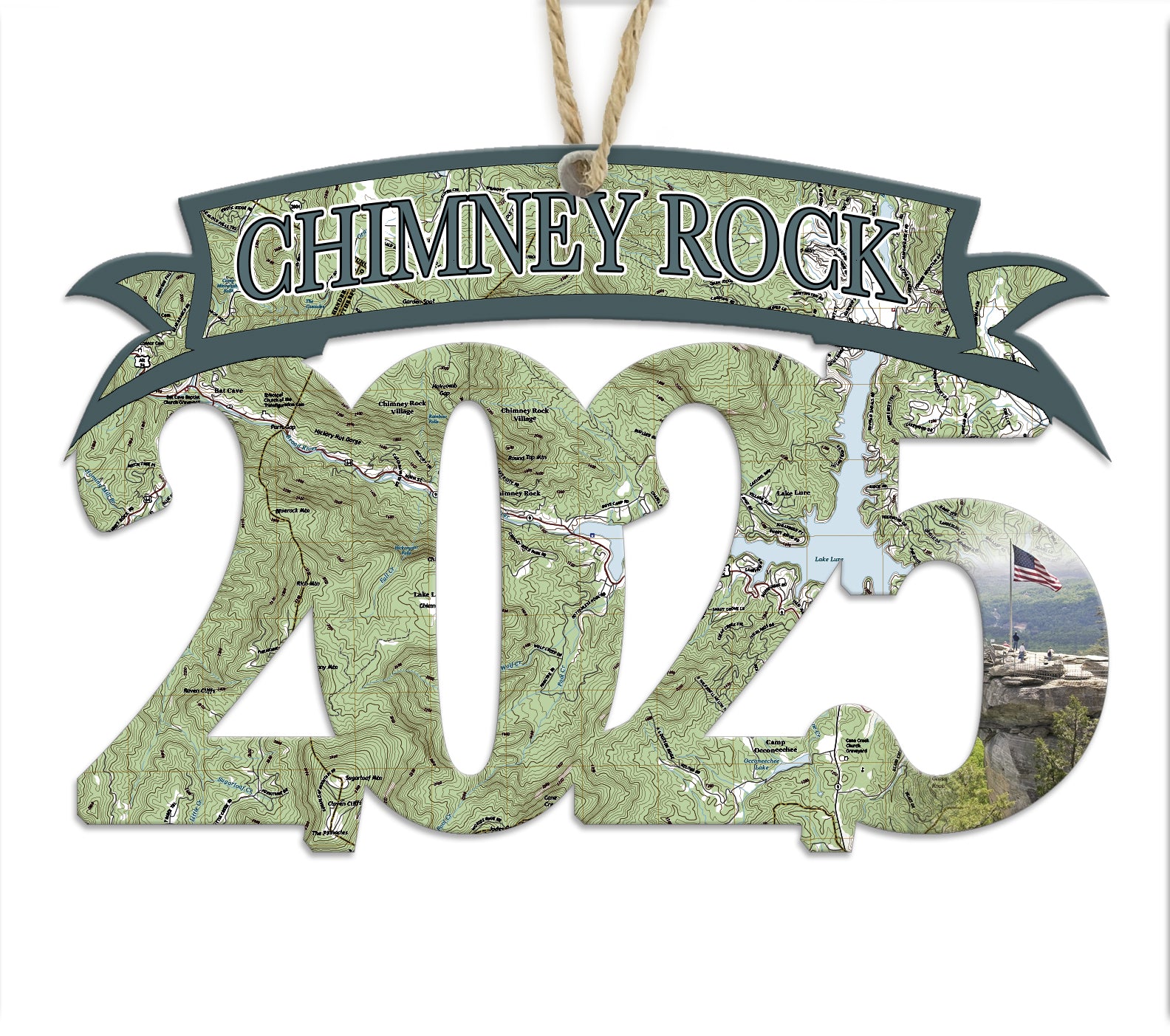 Chimney Rock, NC 2025 Wood Map Souvenir Ornament