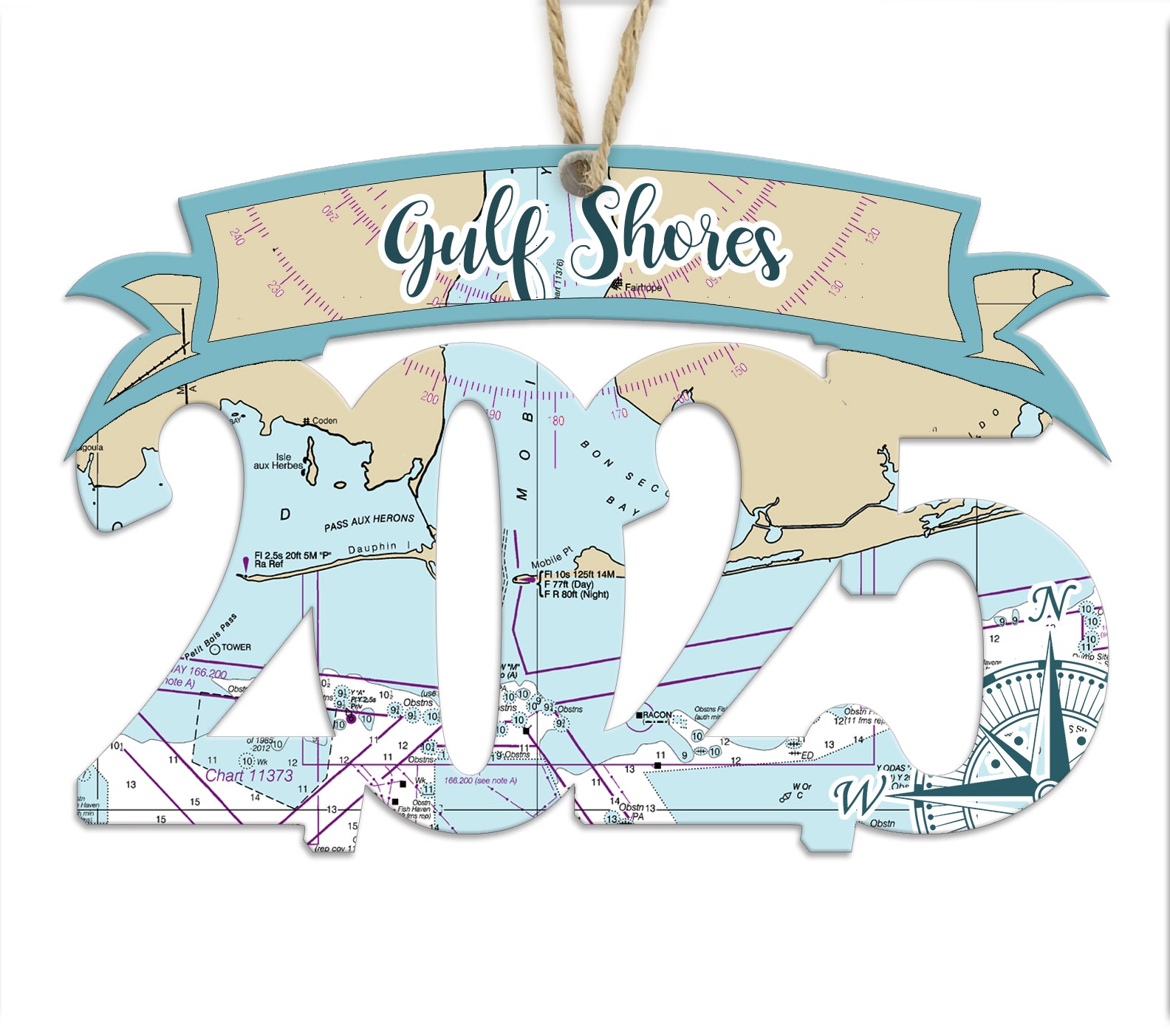 Gulf Shores, AL 2025 Wood Map Souvenir Ornament