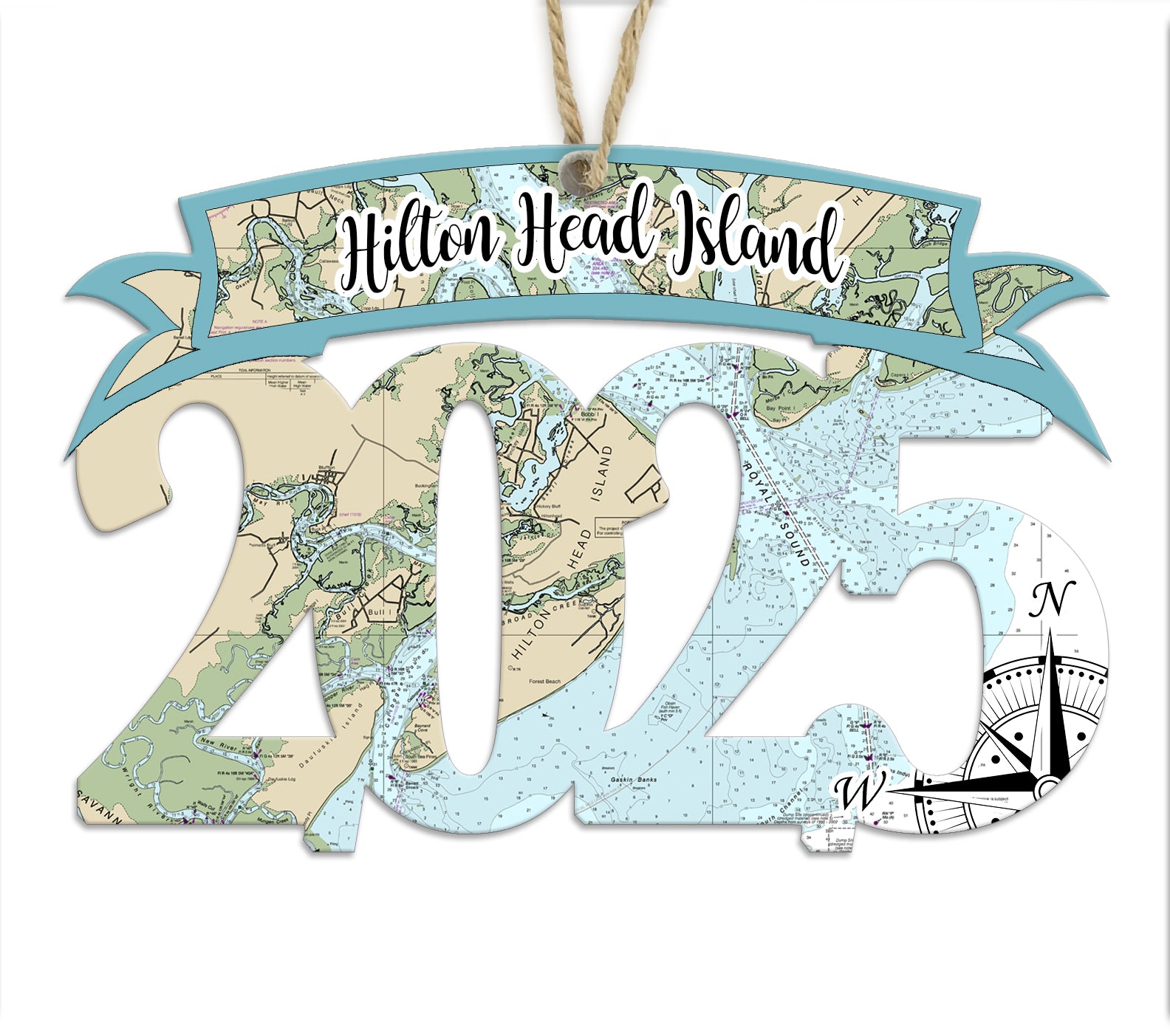 Hilton Head, SC 2025 Wood Map Souvenir Ornament