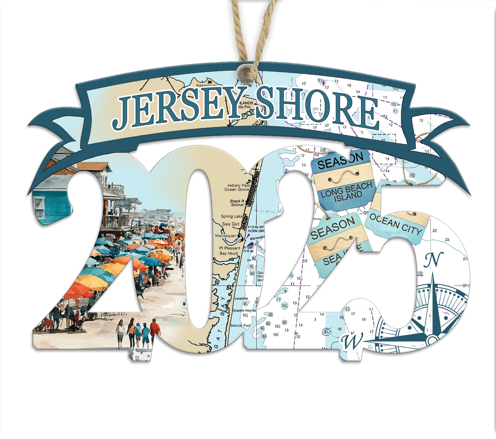 Jersey Shore 2025 Wood Art Map Souvenir Ornament
