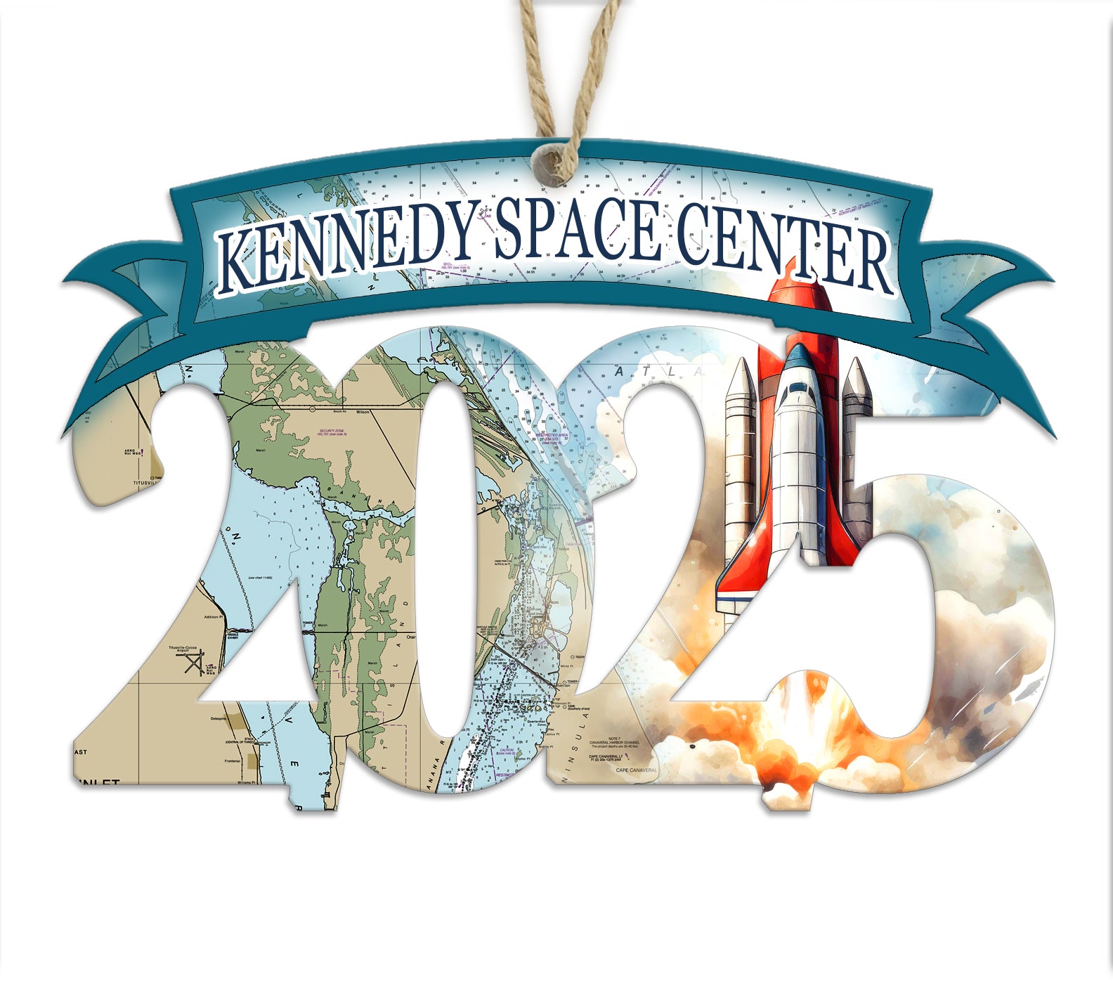 Kennedy Space Center 2025 Wood Map Souvenir Ornament