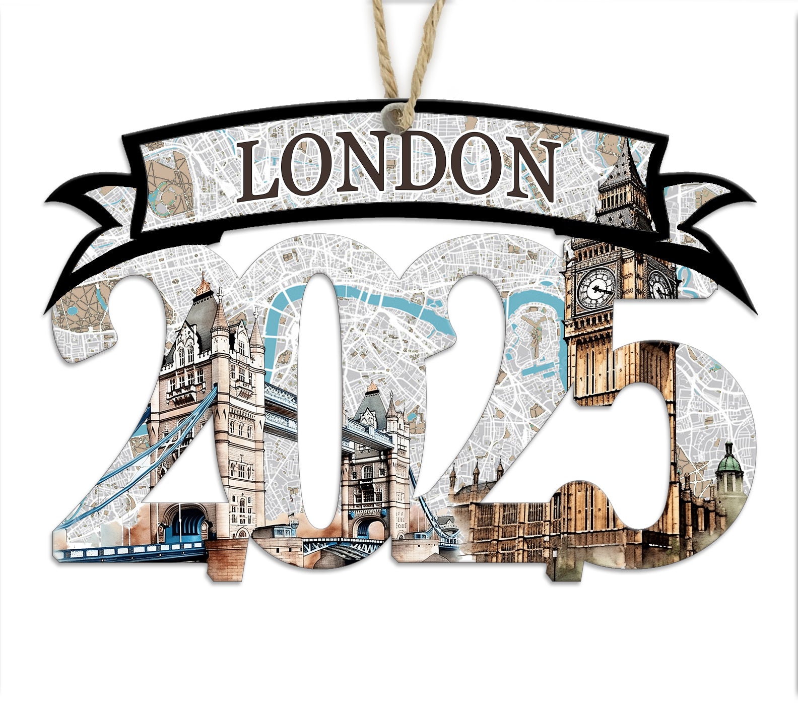 London 2025 Wood Map Souvenir Ornament