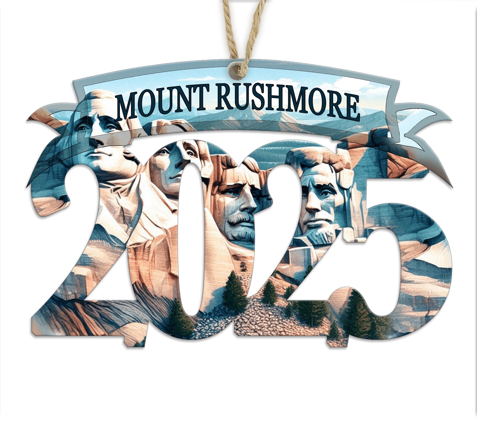 Mount Rushmore 2025 Wood Map Souvenir Ornament