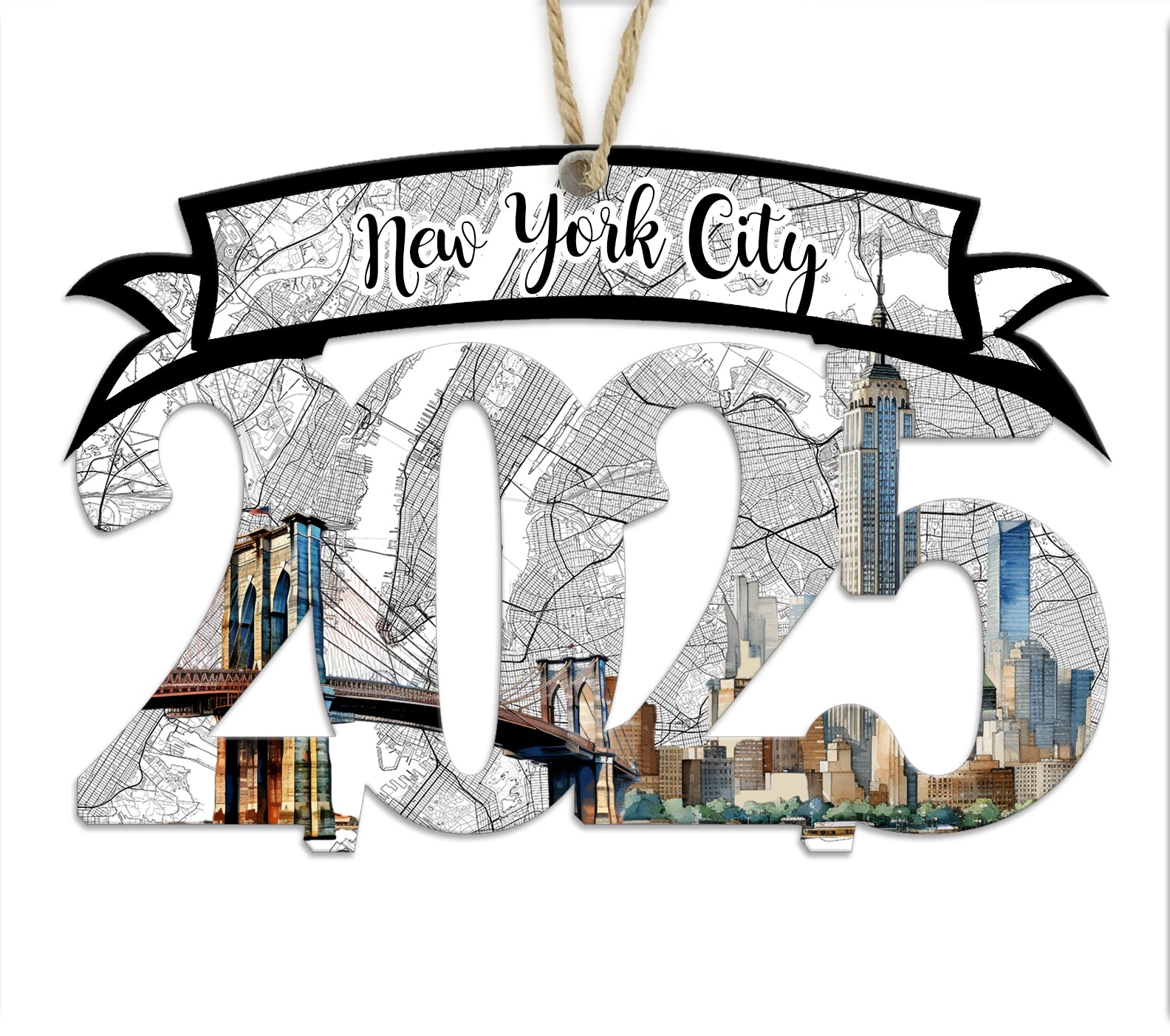 New York City, NY 2025 Wood Artwork Map Souvenir Ornament