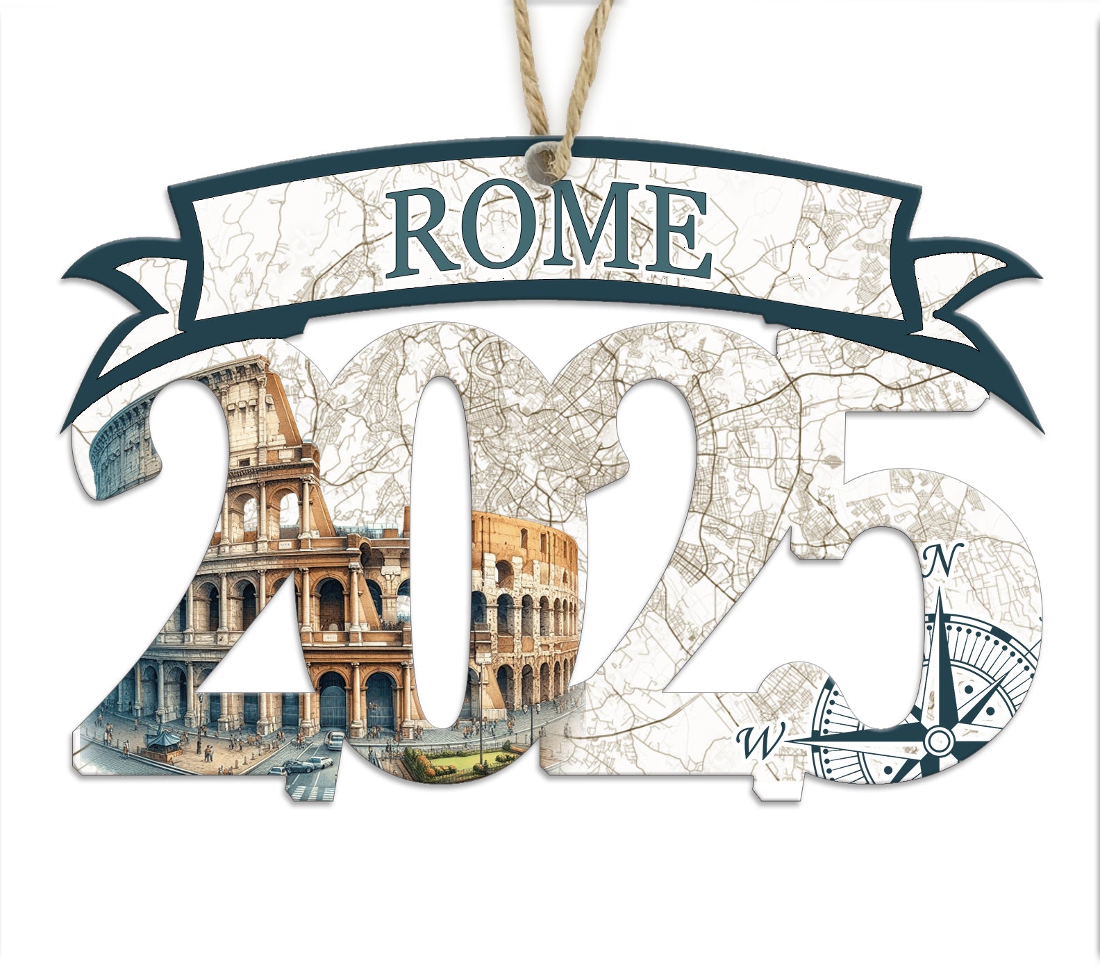 Rome 2025 Wood Map Souvenir Ornament