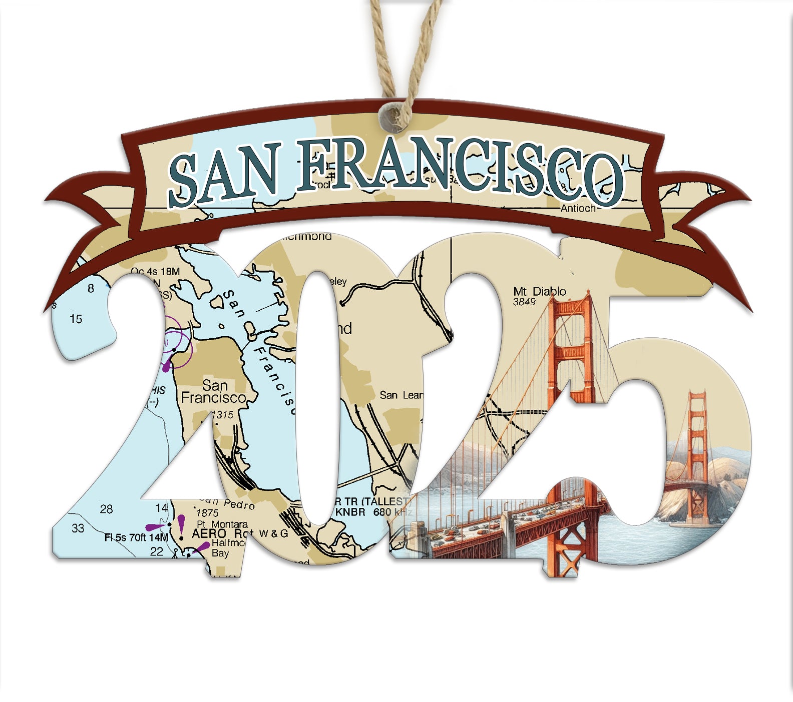 San Francisco, CA Artwork 2025 Wood Art Map Souvenir Ornament