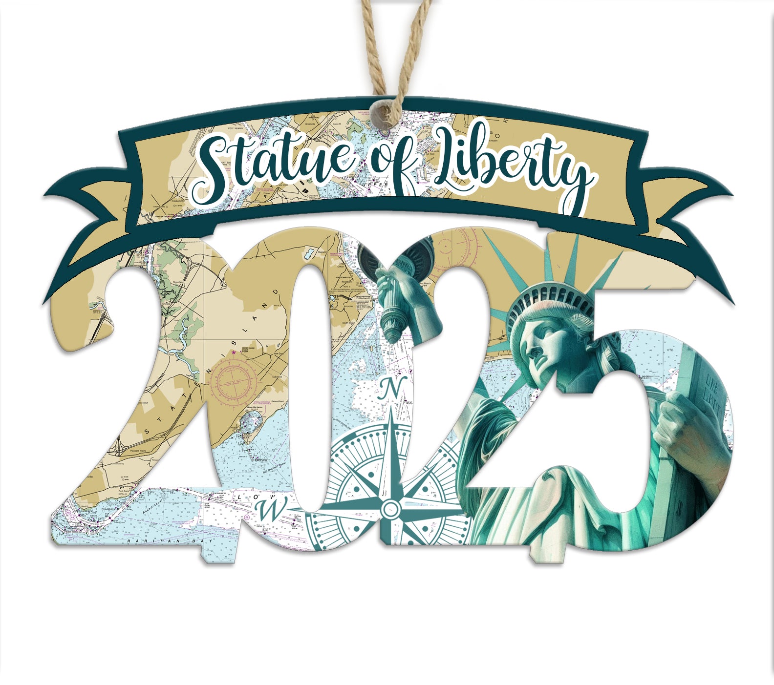 Statue of Liberty 2025 Wood Artwork Map Souvenir Ornament