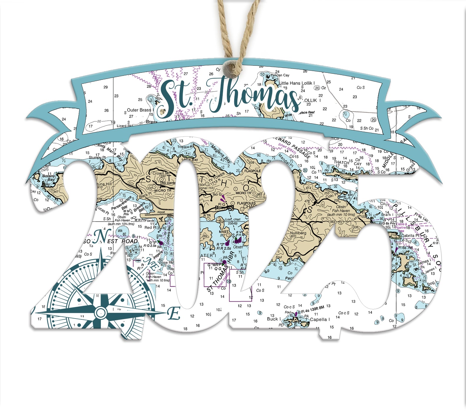 St. Thomas, USVI 2025 Wood Map Souvenir Ornament