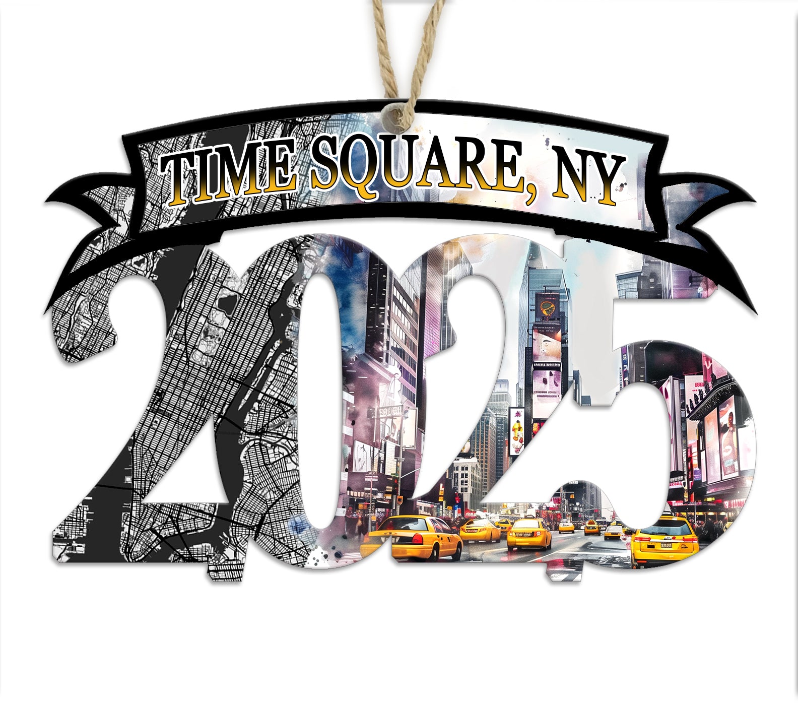 Times Square, NY 2025 Wood Artwork Map Souvenir Ornament