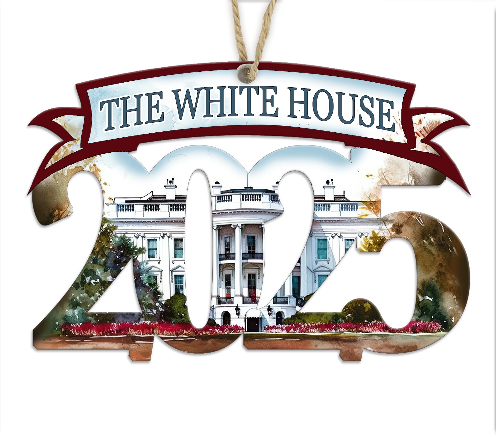 The White House 2025 Wood Artwork Map Souvenir Ornament