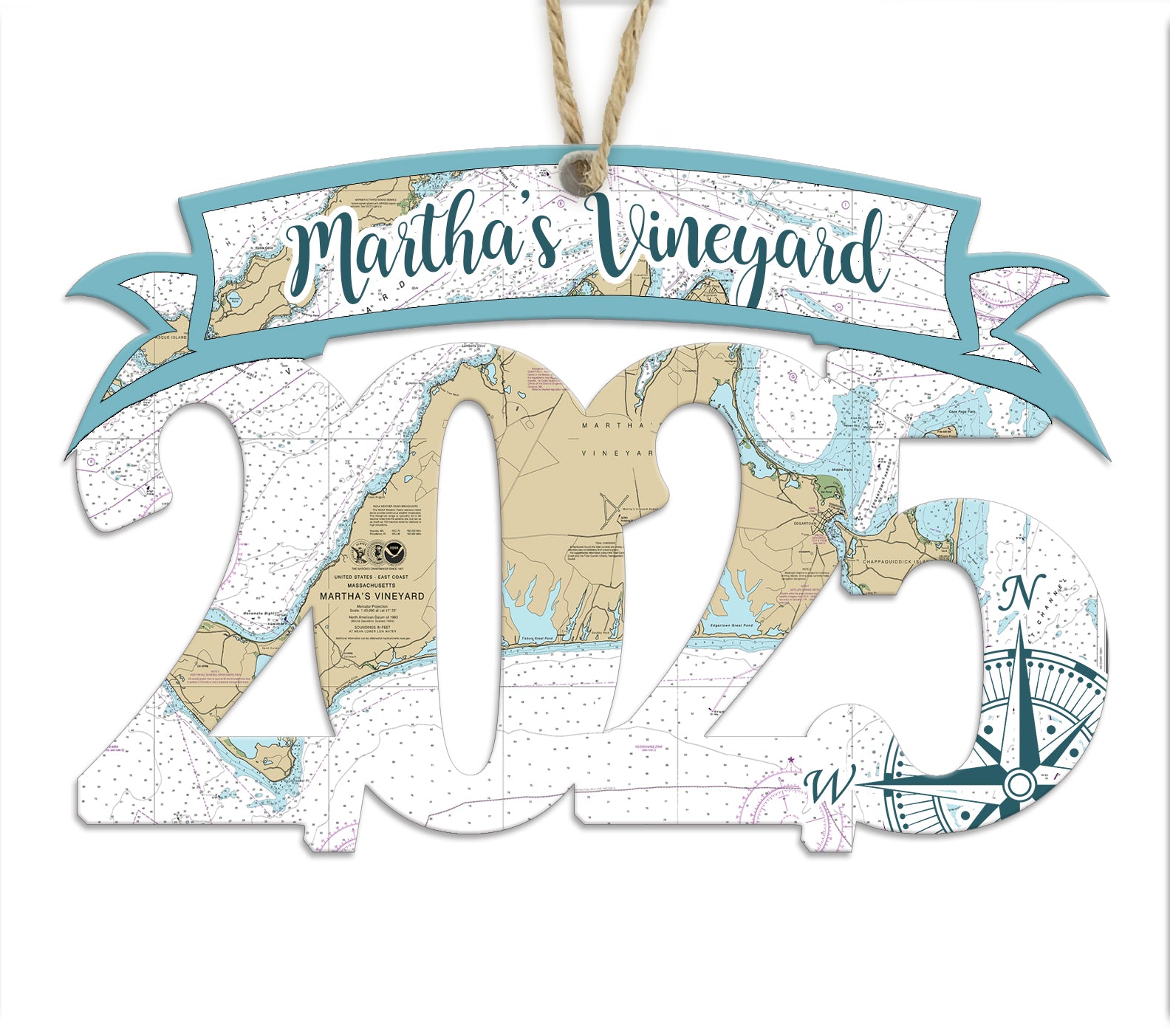 Martha's Vineyard, MA 2025 Wood Art Map Souvenir Ornament