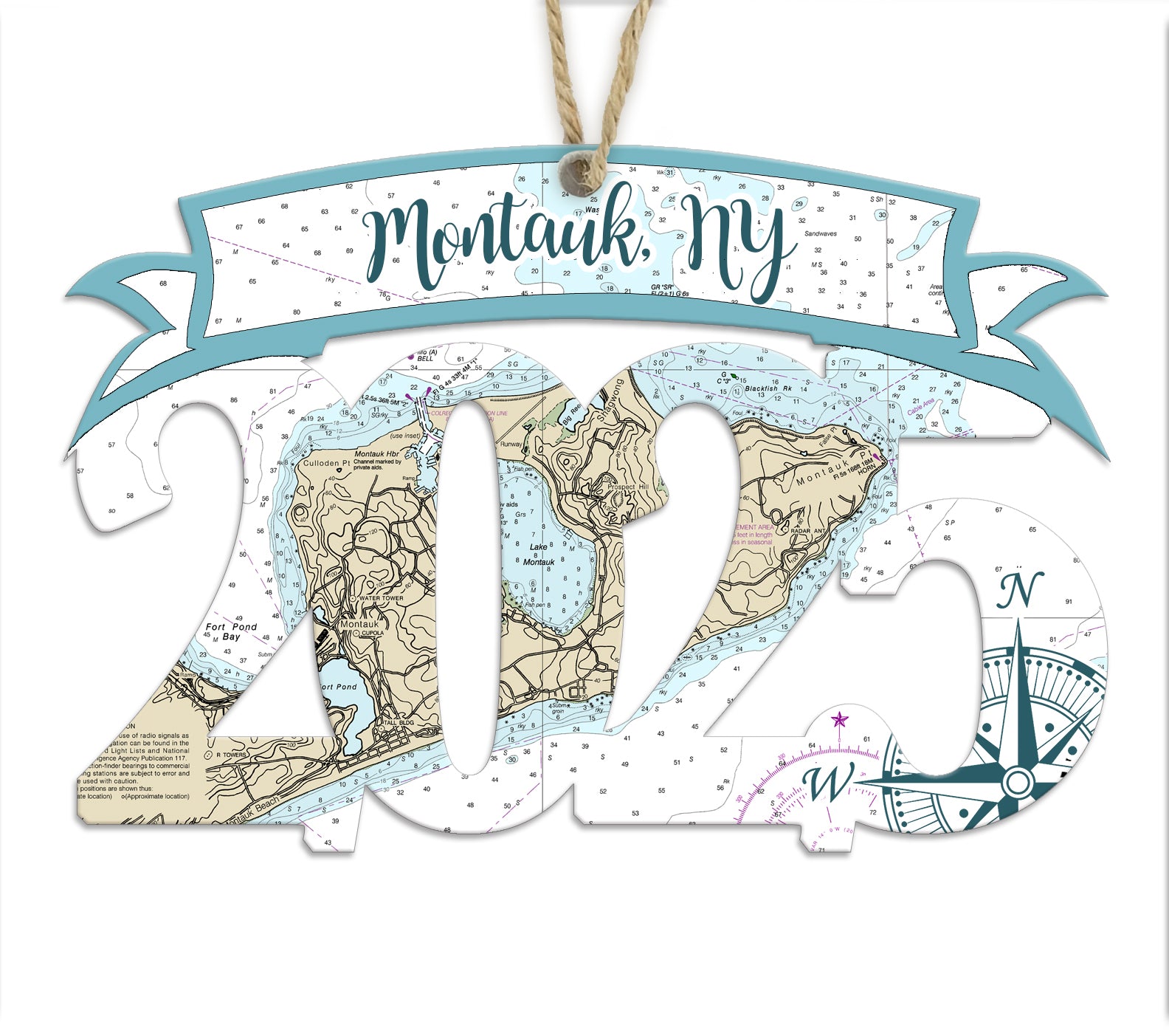 Montauk, NY 2025 Wood Art Map Souvenir Ornament