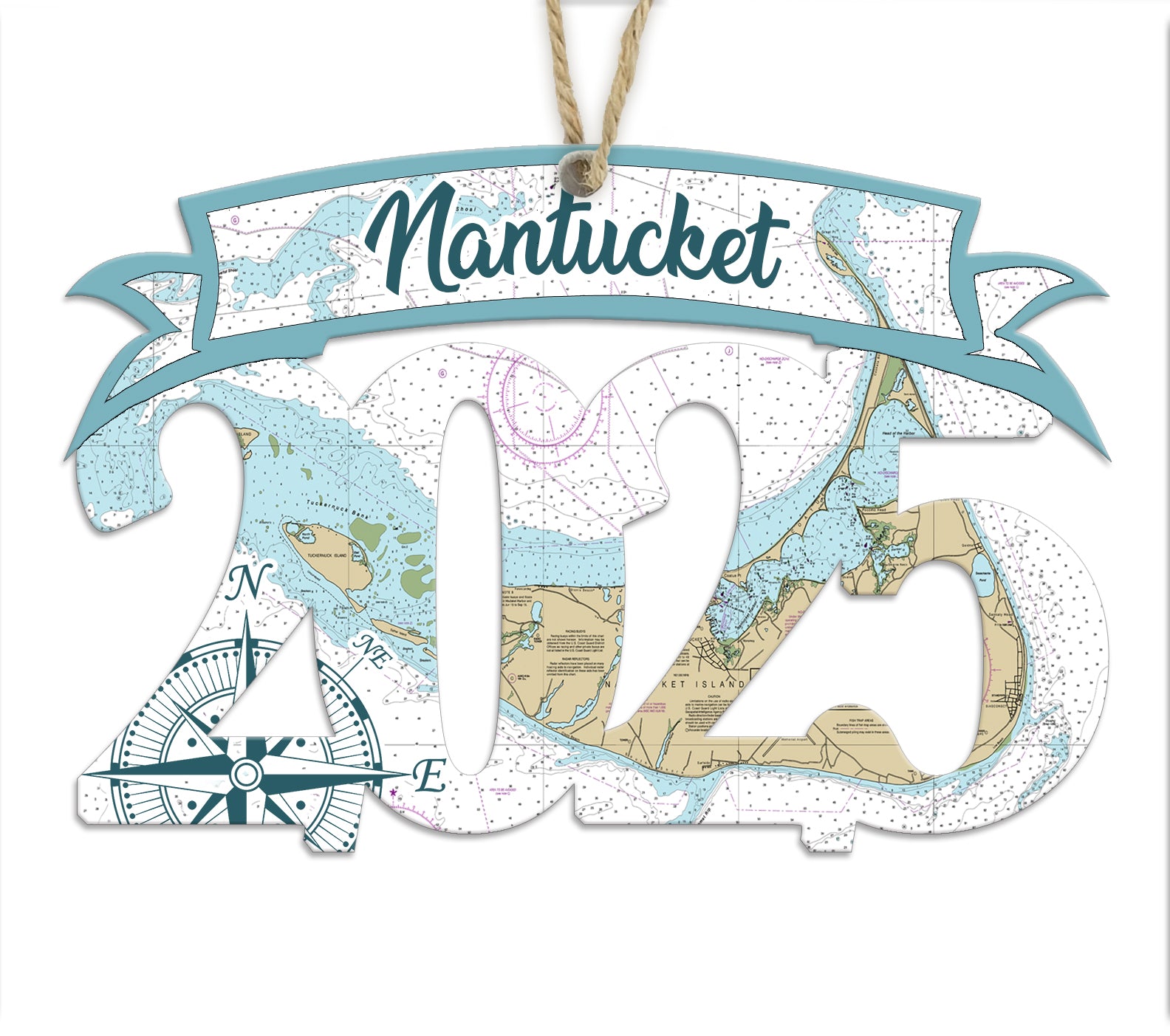 Nantucket, MA 2025 Wood Art Map Souvenir Ornament
