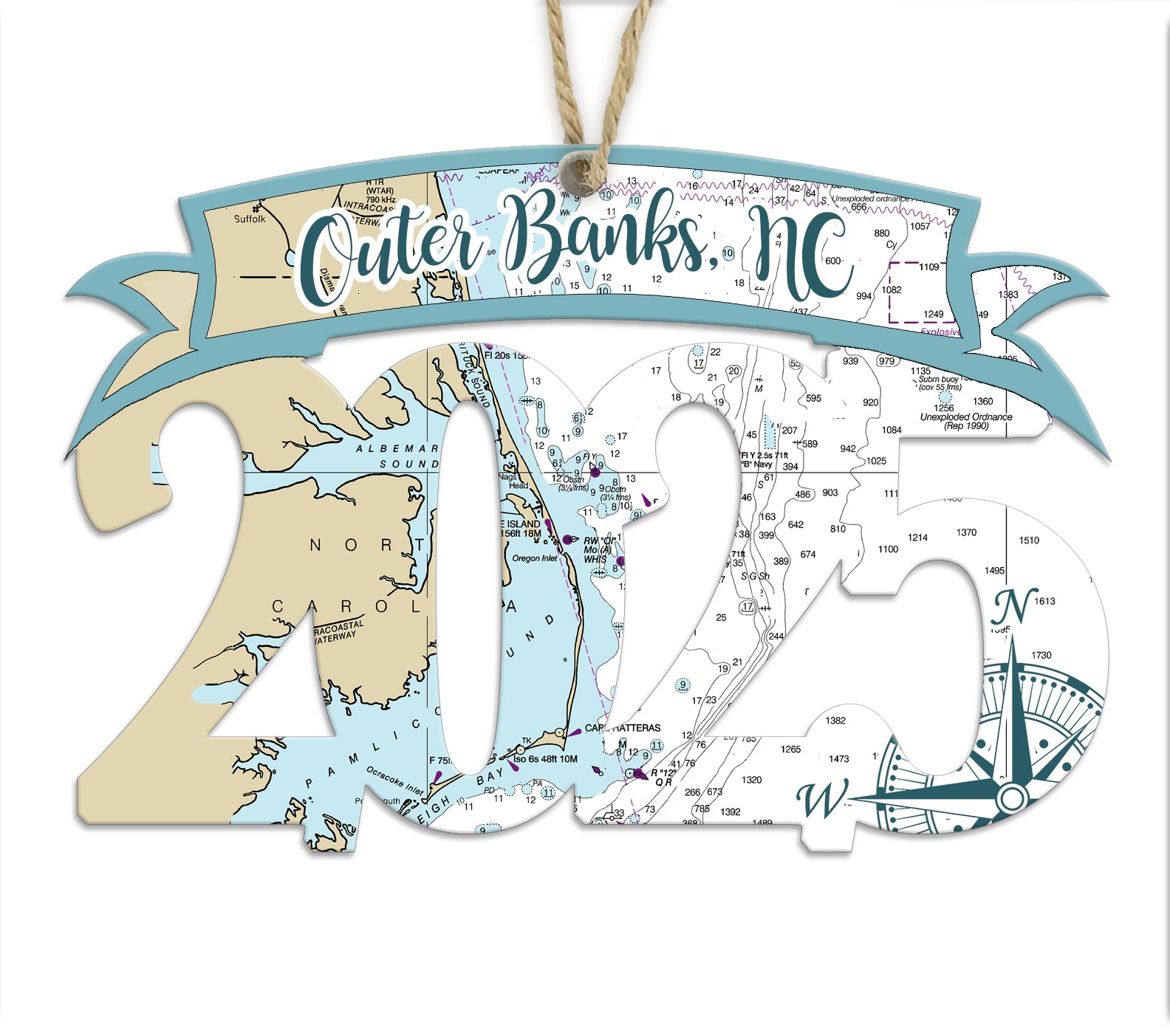 Outer Banks, NC 2025 Wood Map Souvenir Ornament