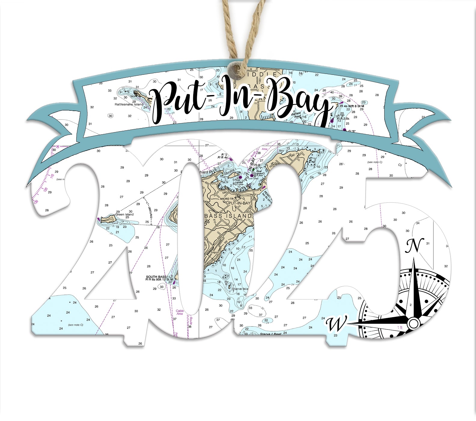 Put-In-Bay, OH 2025 Wood Map Souvenir Ornament
