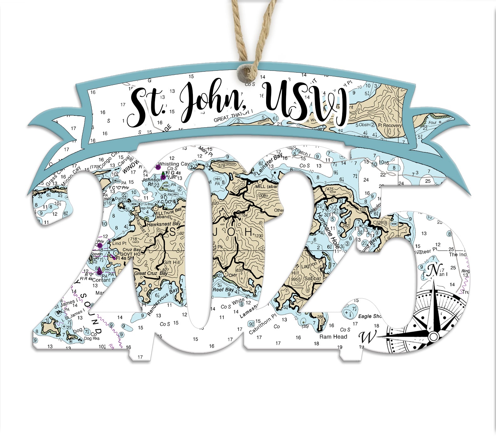 St. John, USVI 2025 Wood Map Souvenir Ornament