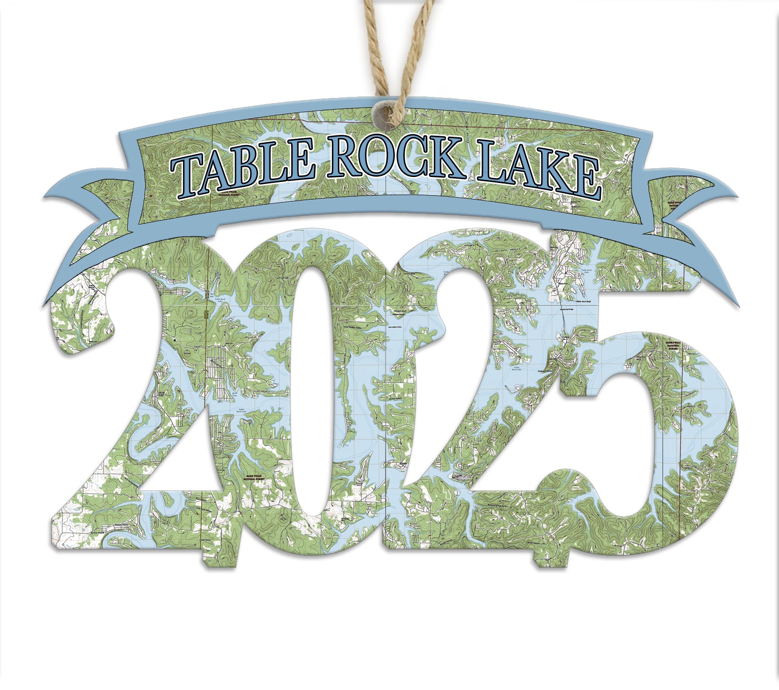 Table Rock Lake, MO 2025 Wood Art Map Souvenir Ornament