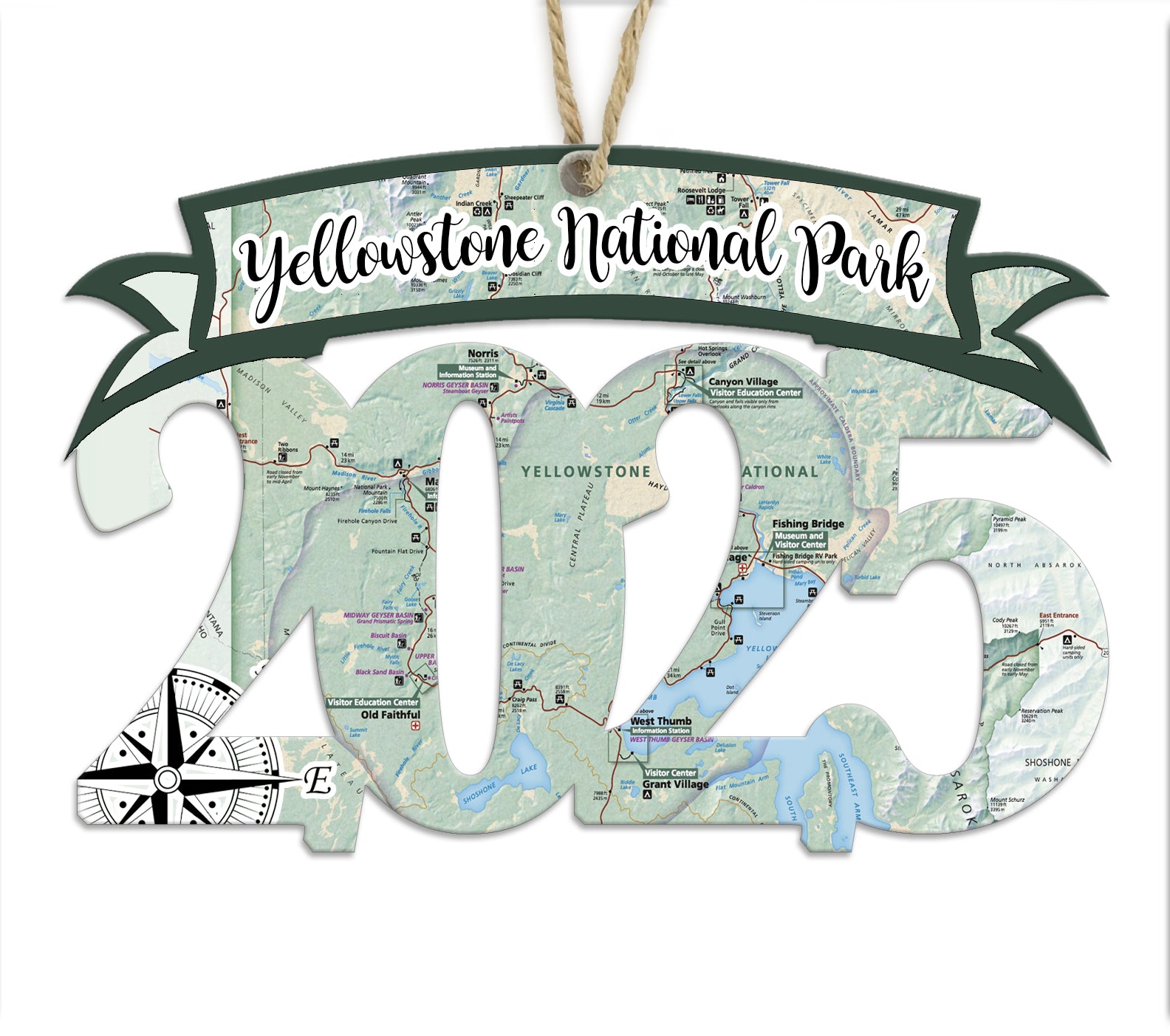 Yellowstone National Park 2025 Wood Map Souvenir Ornament