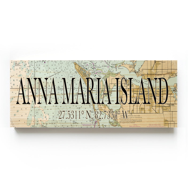 Anna Maria Island, Florida 3x9 Wood Coordinate Wall Hanging Map Sign
