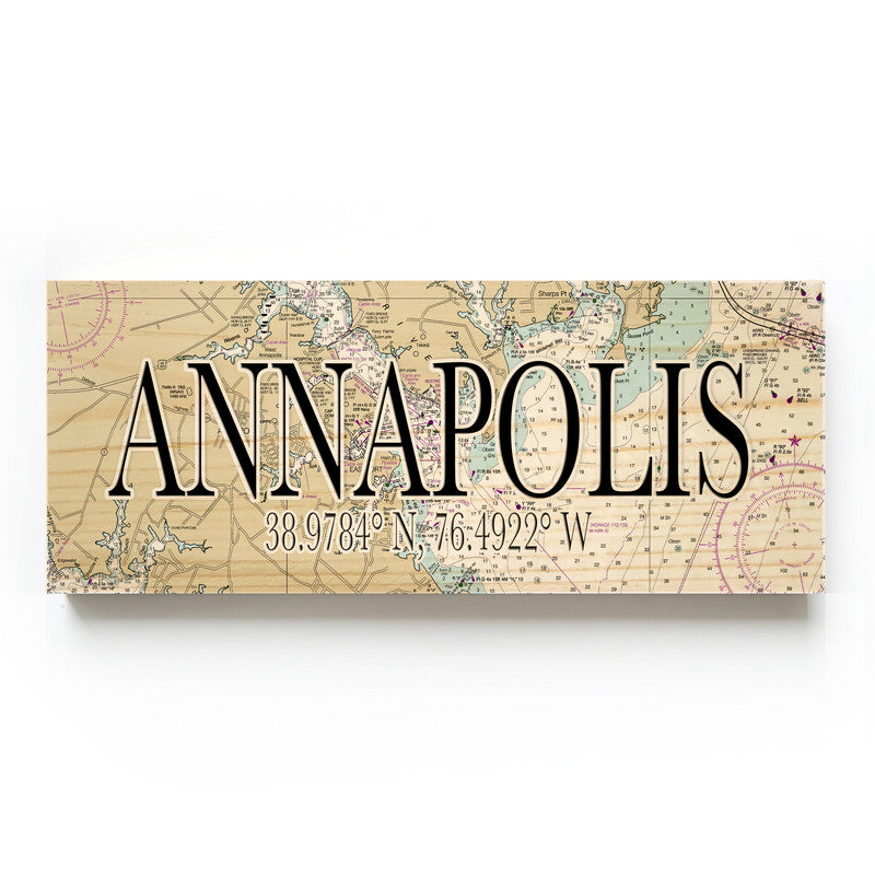 Annapolis Maryland 3x9 Wood Coordinate Wall Hanging Map Sign