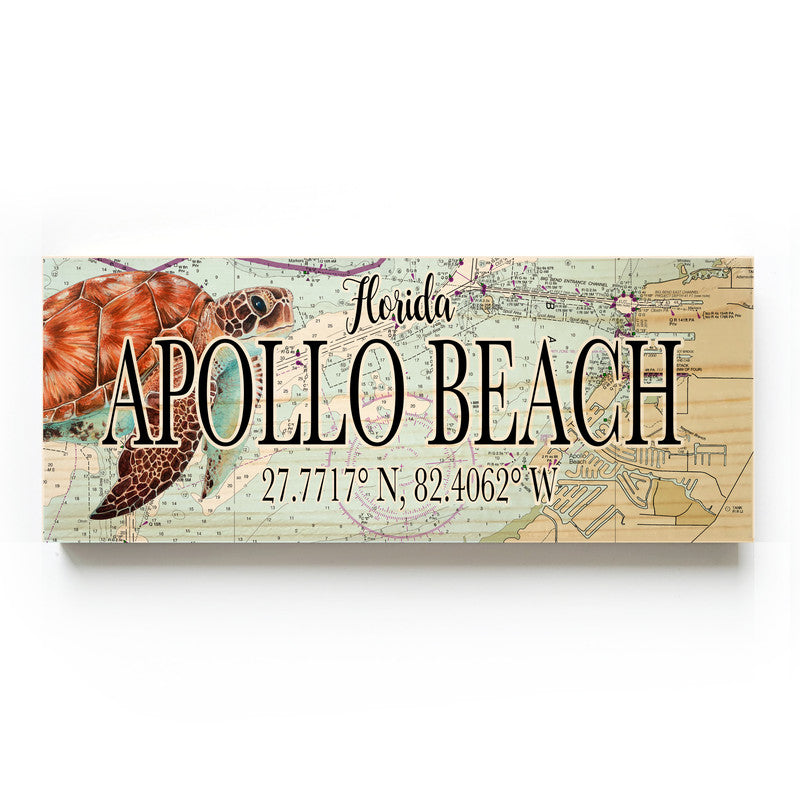Apollo Beach, Florida 3x9 Wood Coordinate Wall Hanging Map Sign
