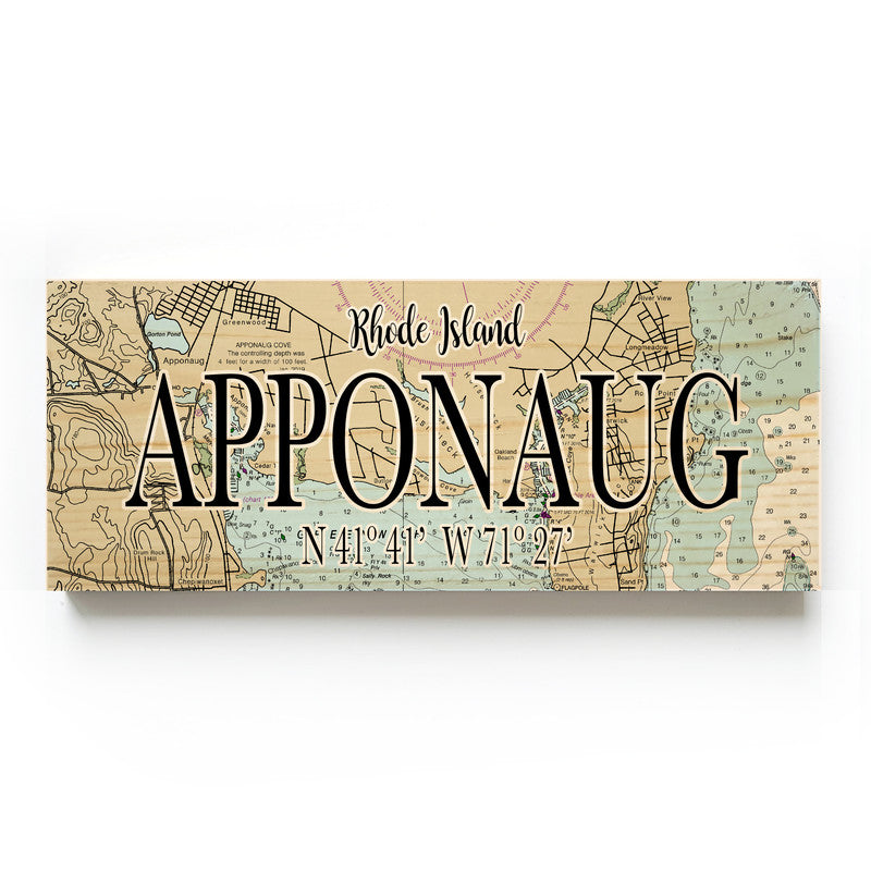 Apponaug Rhode Island 3x9 Wood Coordinate Wall Hanging Map Sign