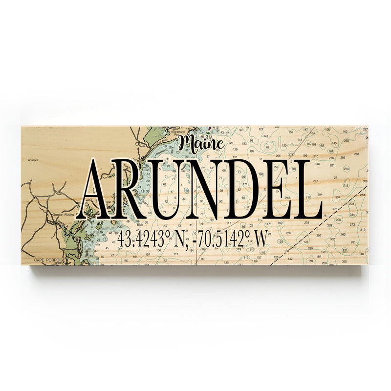 Arundel, Maine 3x9 Wood Coordinate Wall Hanging Map Sign
