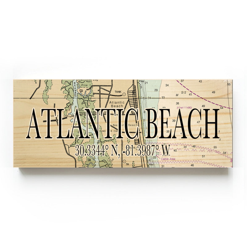 Atlantic Beach Florida 3x9 Wood Coordinate Wall Hanging Map Sign