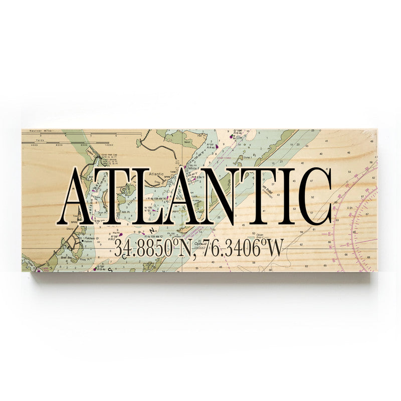 Atlantic North Carolina 3x9 Wood Coordinate Wall Hanging Map Sign