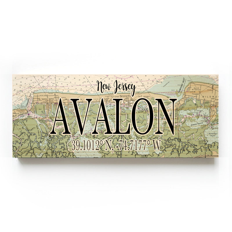 Avalon New Jersey 3x9 Wood Coordinate Wall Hanging Map Sign