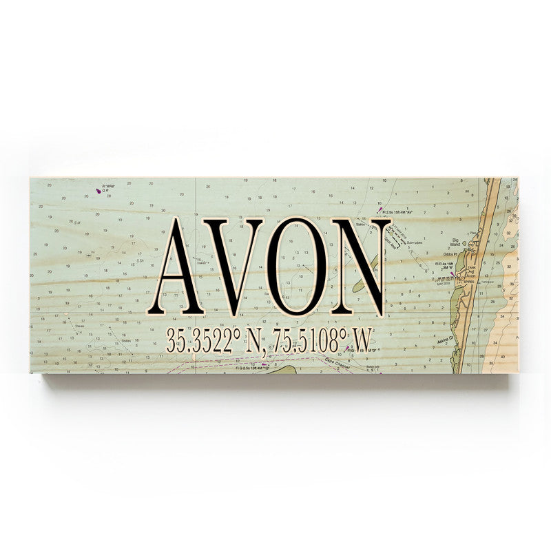 Avon North Carolina 3x9 Wood Coordinate Wall Hanging Map Sign