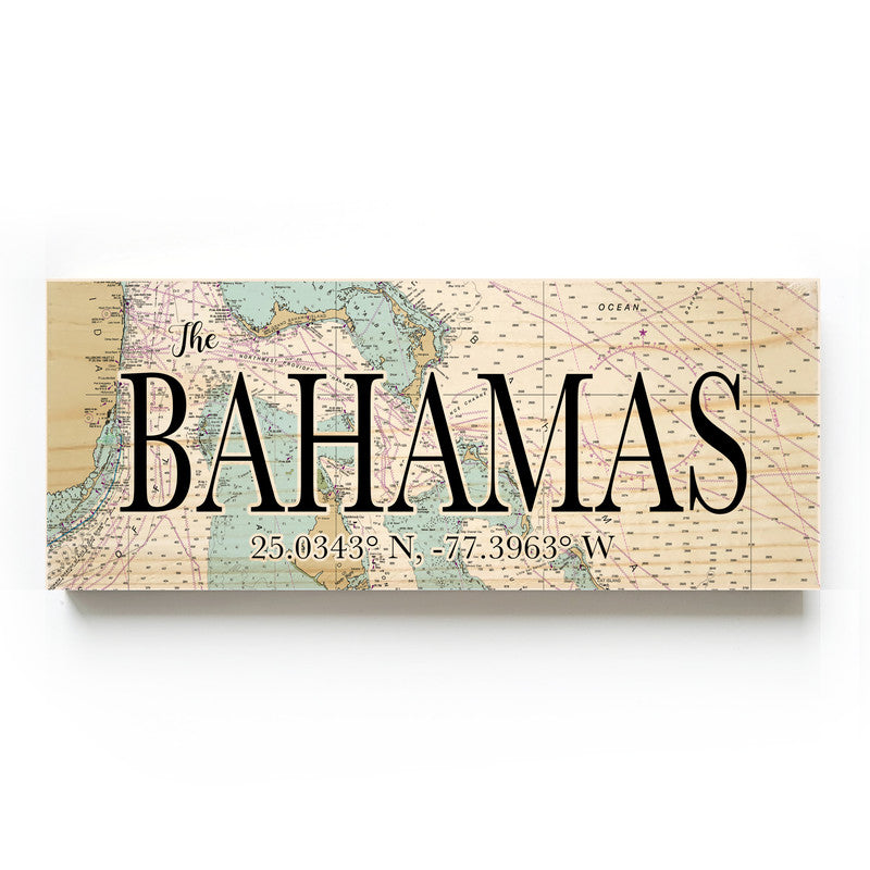 The Bahamas 3x9 Wood Coordinate Wall Hanging Map Sign