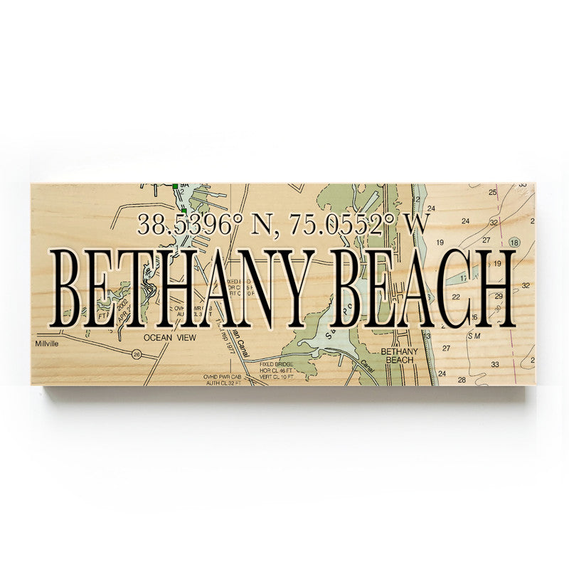 Bethany Beach Delaware 3x9 Wood Coordinate Wall Hanging Map Sign