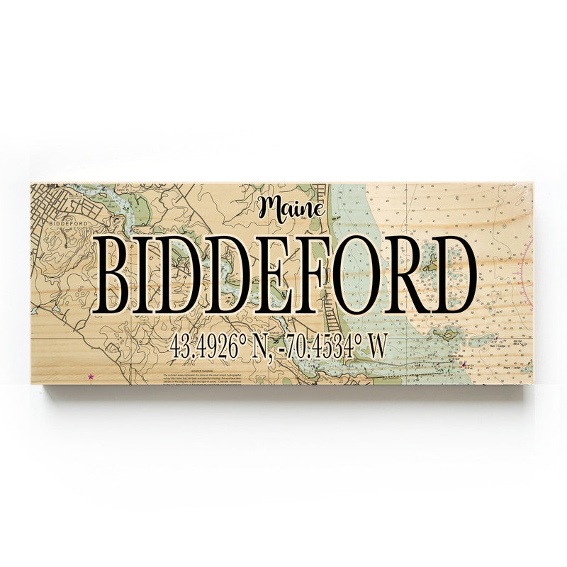 Biddeford, Maine 3x9 Wood Coordinate Wall Hanging Map Sign