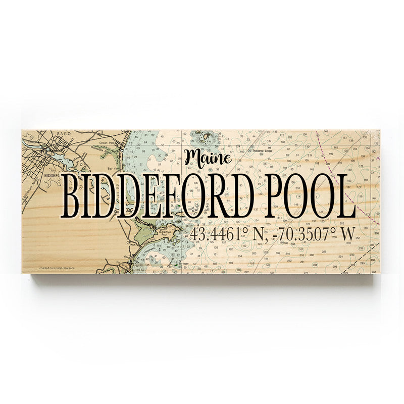 Biddeford Pool Maine 3x9 Wood Coordinate Wall Hanging Map Sign
